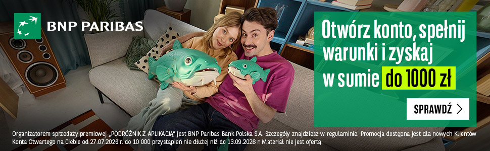 Baner BNP Paribas: Do 1000 zł premii. Warunki w opisie oferty.