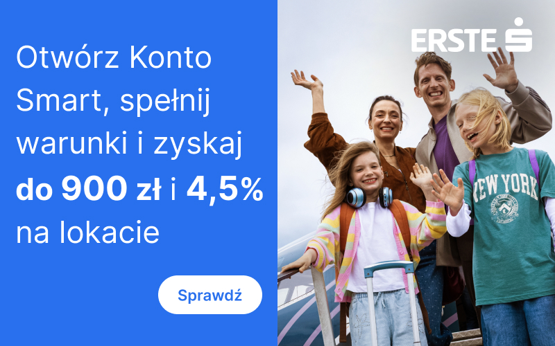 Baner Erste Bank Polska: Do 600 zł za aktywność. Warunki w opisie oferty.
